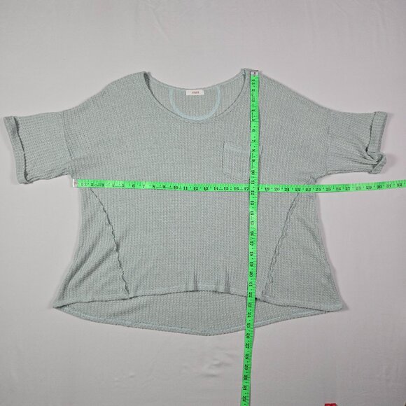 Cherish Waffle Knit Boxy Top Sage‎ Green Oversized Casual Boho Small - Picture 5 of 7